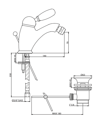 Rubinetto Bidet con scarico automatico 1.1/ GABOLI LUIGI.mod IMPERIAL