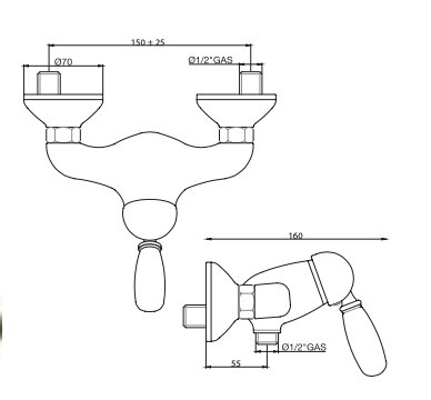 Rubinetto doccia senza accessori GABOLI LUIGI.mod IMPERIAL