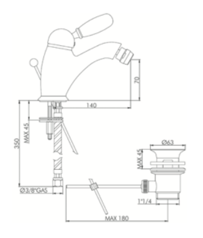 Rubinetto Bidet con scarico automatico 1.1/4 GABOLI LUIGI.mod IMPERIAL