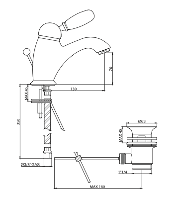 Rubinetto Lavabo con scarico automatico 1.1/4 GABOLI LUIGI.mod IMPERIAL