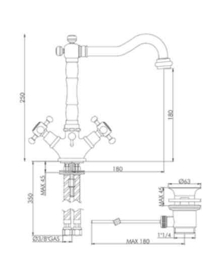 Rubinetto lavabo con scarico automatico 1.1/4 GABOLI LUIGI.mod DUETTO