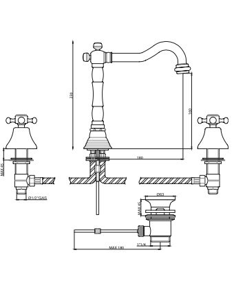Rubinetto per Lavabo bocca alta con scarico automatico 1.1/4 GABOLI LUIGI.mod DUETTO
