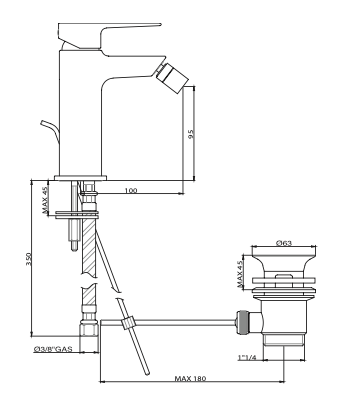 Rubinetto per Bidet con scarico automatico 1.1/4 GABOLI LUIGI.mod KHUGA