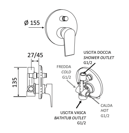 Rubinetto Incasso doccia con deviatore MARIANI.mod ARTIC