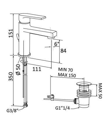 Rubinetto Lavabo con scarico automatico 1.1/4 MARIANI.mod ARTIC