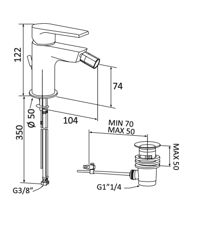 Rubinetto Bidet con scarico automatico 1.1/4 MARIANI.mod ARTIC