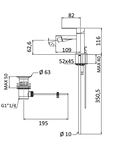 Rubinetto per Bidet con scarico automatico 1.1/4 MARIANI.mod POLAR
