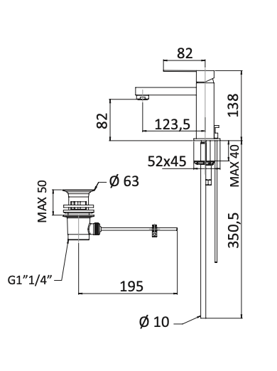 Rubinetto lavabo con scarico automatico 1.1/4 MARIANI.mod POLAR