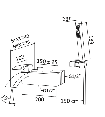 Miacelatore Vasca getto a cascata con scarico automatico e doccino 1.1/4 MARIANI.mod MARTE