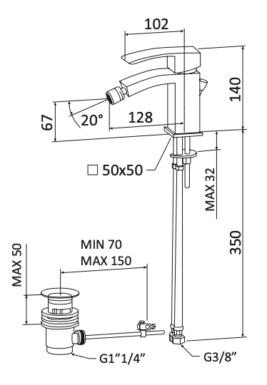 Rubinetto Bidet con scarico automatico 1.1/4 MARIANI.mod MARTE