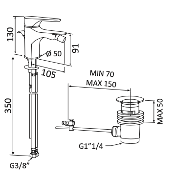 Rubinetto Bidet con scarico automatico 1.1/4 MARIANI.mod SURF