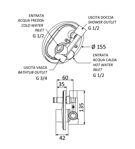 Miscelatore Incasso doccia con deviatore MARIANI.mod SURF