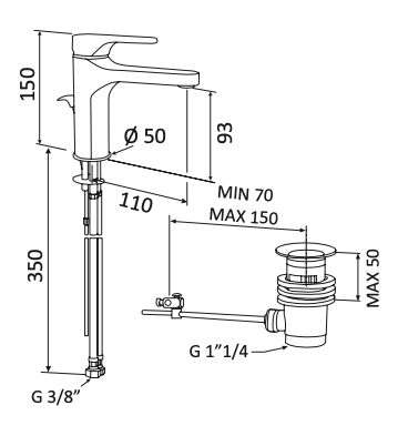 Rubinetto Lavabo con scarico automatico 1.1/4 MARIANI.mod SURF