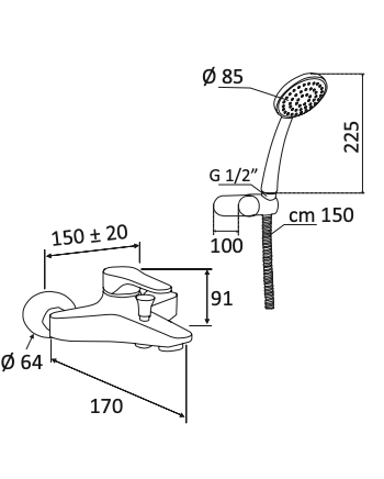 Rubinetto Vasca con doccino MARIANI.mod SURF