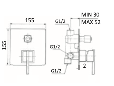 Miscelatore Incasso doccia con deviatore MARIANI.mod QUADRA