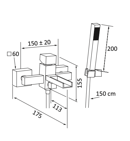 Rubinetto per Vasca getto a cascata con doccino MARIANI.mod RIVER
