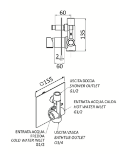 Rubinetto Incasso doccia con deviatore MARIANI.mod RIVER