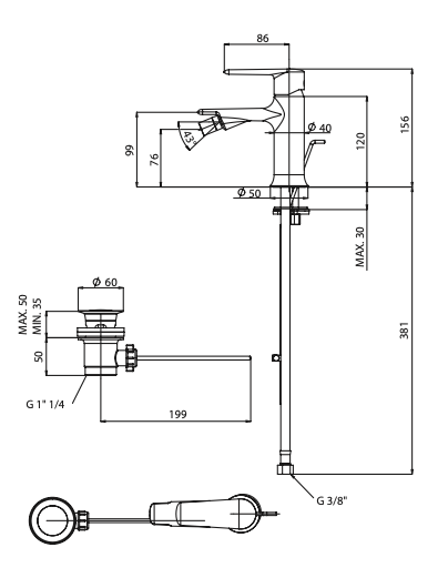 Rubinetto per Bidet con scarico automatico 1.1/4 MARIANI.mod ARMONIA