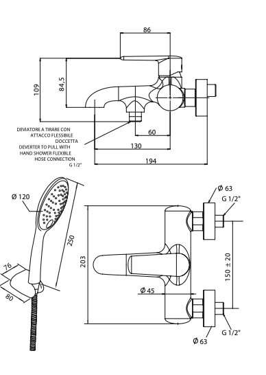 Rubinetto per Vasca con doccino MARIANI.mod ARMONIA