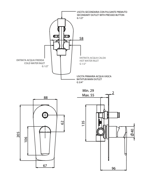 Rubinetto Incasso doccia con deviatore MARIANI.mod ARMONIA
