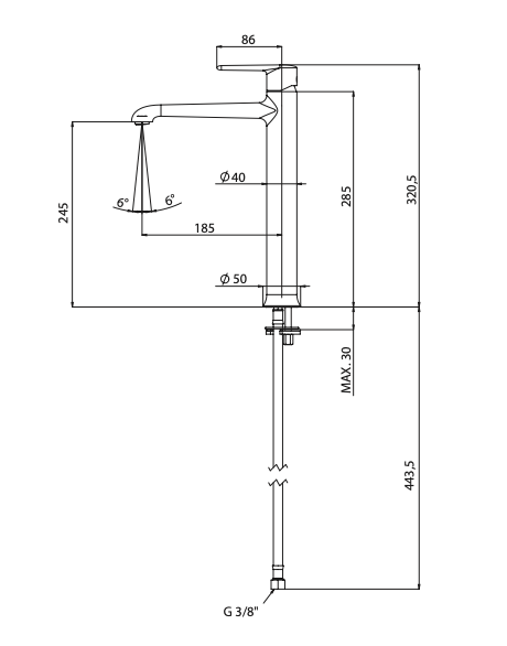 Rubinetto per Lavabo alto senza scarico MARIANI.mod ARMONIA