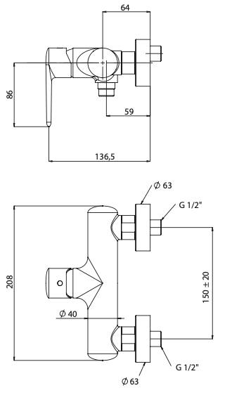 Rubinetto per doccia senza accessori MARIANI.mod ARMONIA