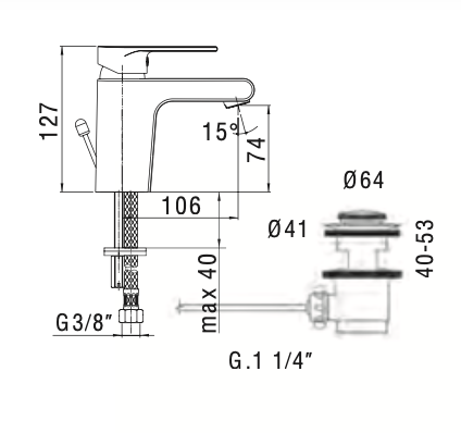 Rubinetto per Lavabo h. 13 cm. con scarico automatico 1.1/4 MAMOLI.mod LOGOS