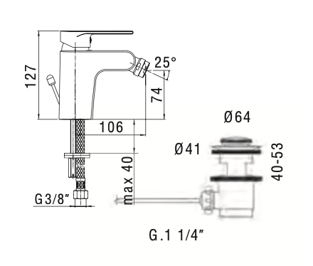 Rubinetto Bidet h. 13 cm. con scarico automatico 1.1/4 MAMOLI.mod LOGOS