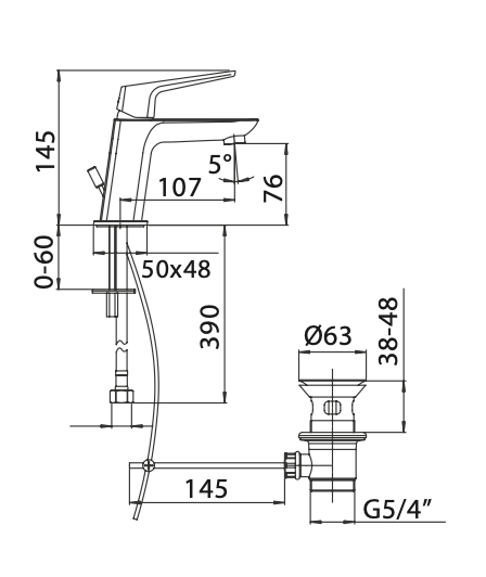 Rubinetto per Lavabo h. 14,5 cm. con scarico automatico 1.1/4 MAMOLI.mod SPARTACO