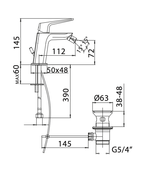 Rubinetto per Bidet h. 14,5 cm. con scarico automatico 1.1/4 MAMOLI.mod SPARTACO