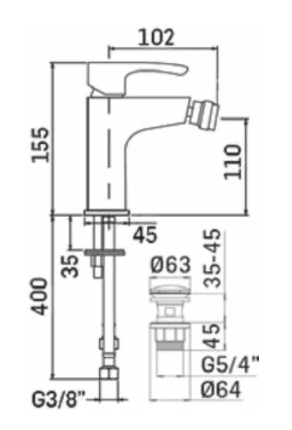Rubinetto Bidet h. 17 cm. con scarico automatico 1.1/4 MAMOLI.mod SMILE