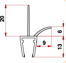 Guarnizione box doccia - P401/20 - Profilo G3 Vetro 6/8 Baffo 20