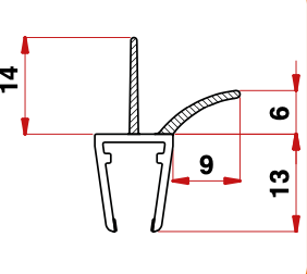 Guarnizione per porte doccia - PG401/14C - Profilo G3 curvo Vetro 6/8 Baffo 14