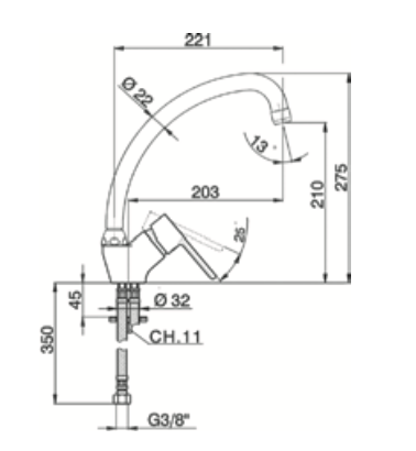 Rubinetto lavello cucina bocca alta squadro HUBER - MOD. h2