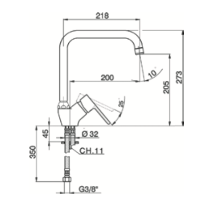 Rubinetto per cucina bocca alta squadro HUBER - MOD. h2