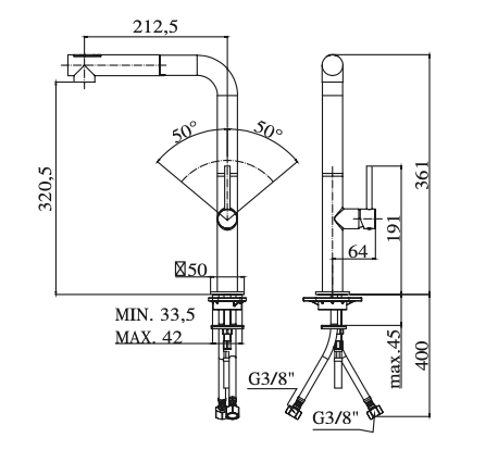 Rubinetto da cucina con doccetta estraibile PAFFONI - MOD. chef