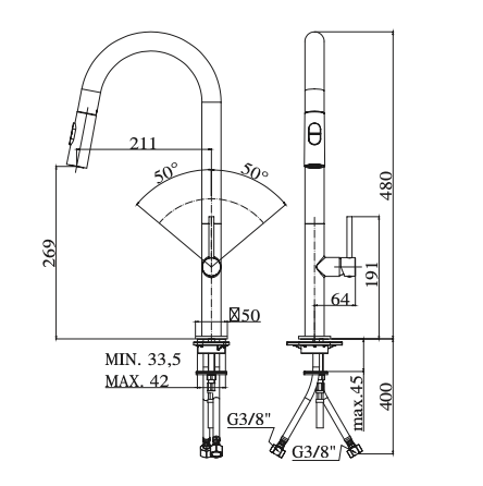 Rubinetto cucina con doccetta estraibile PAFFONI - MOD. chef
