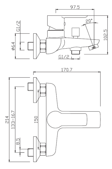 Rubinetto per Vasca con doccino MIXTECH. mod SEVEN