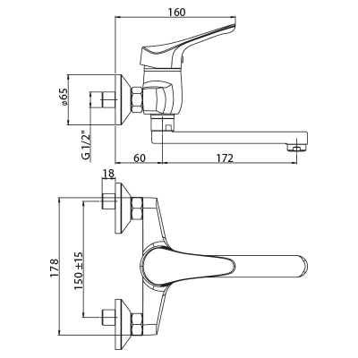 PIRALLA mod. Ariel - Monocomando lavello a muro cromo