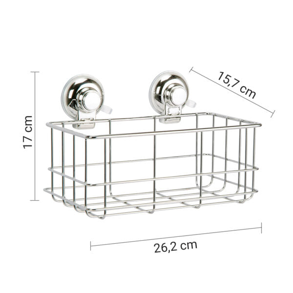 Portaoggetti doccia rettangolare alto in filo cromato a ventosa "Hot"
