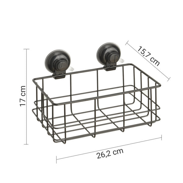 Portaoggetti doccia rettangolare alto in filo nero a ventosa "Hot"