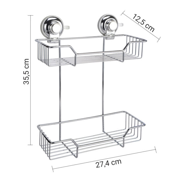 Portaoggetti doccia rettangolare doppio in filo cromato a ventosa "Hot"