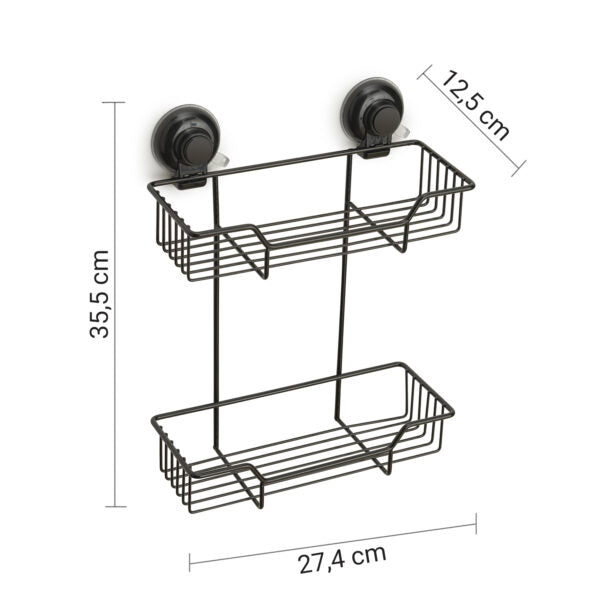 Portaoggetti doccia rettangolare doppio in filo nero a ventosa "Hot"
