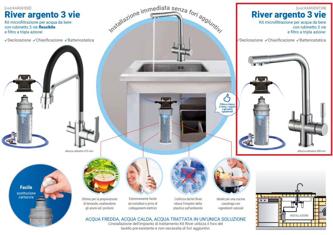 Depuratore acqua casalingo a 3 vie - RIVER ARGENTO