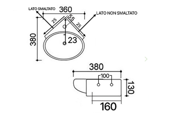 Lavabo in ceramica bianco ad angolo 38x36 cm MOD. LN57