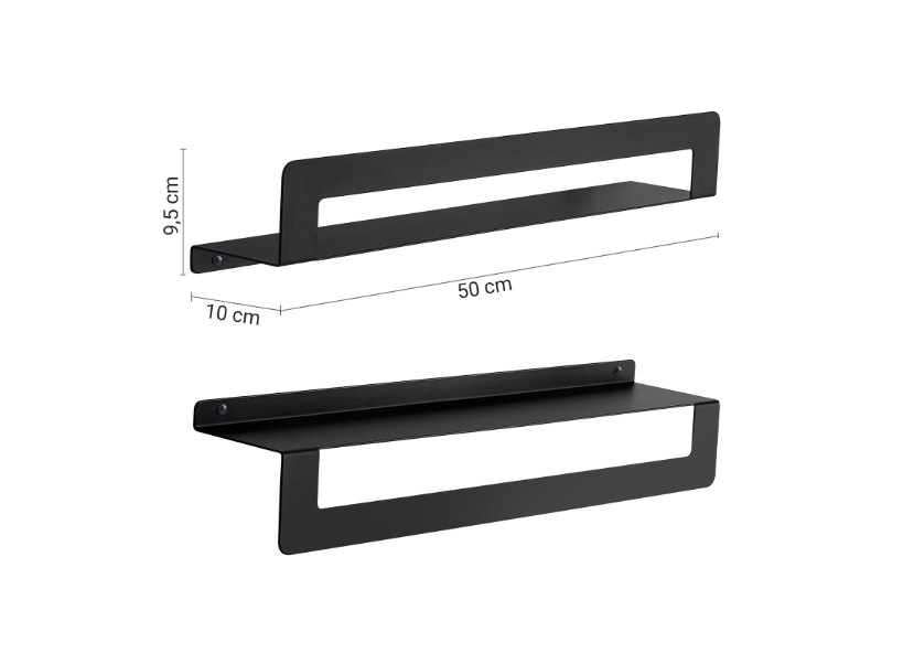 Mensola nero matt con porta asciugamani cm 50 "Cleo"