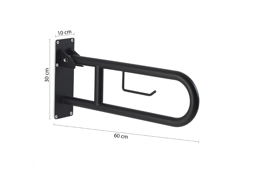 Appoggio ribaltabile 60 cm con portarotolo nero matt "Snug"