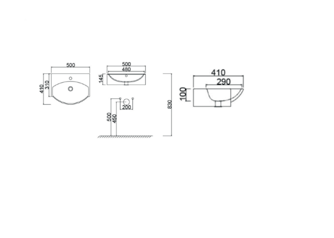 Lavabo a parete in ceramica bianco lucido 50X40 cm MOD. LP95