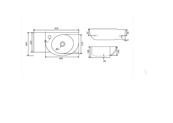 Lavabo a parete in ceramica bianco 63 x 28.5 cm MOD. LP961