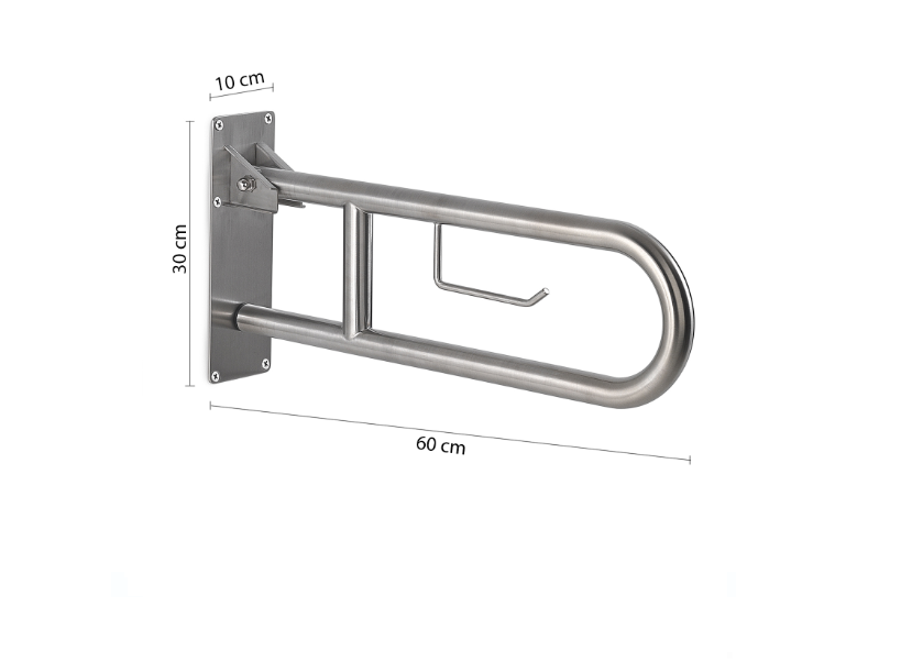 Appoggio ribaltabile 60 cm con portarotolo spazzolato "Snug"